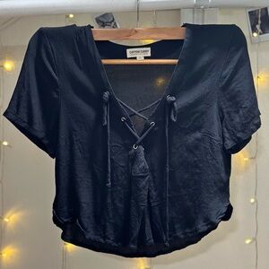 Black Lace up Crop Top